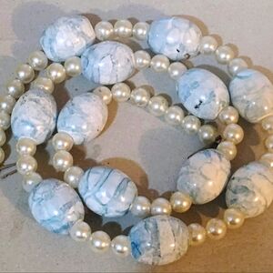 Vintage 24" Ceramic Egg Shaped bead With Glass Pearl Accent Necklace